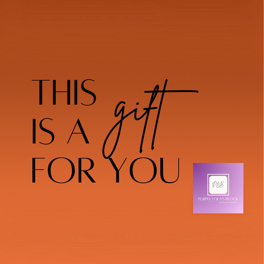 Purple Lola's Block digital gift card with orange gradient background and text reading This is a gift for you